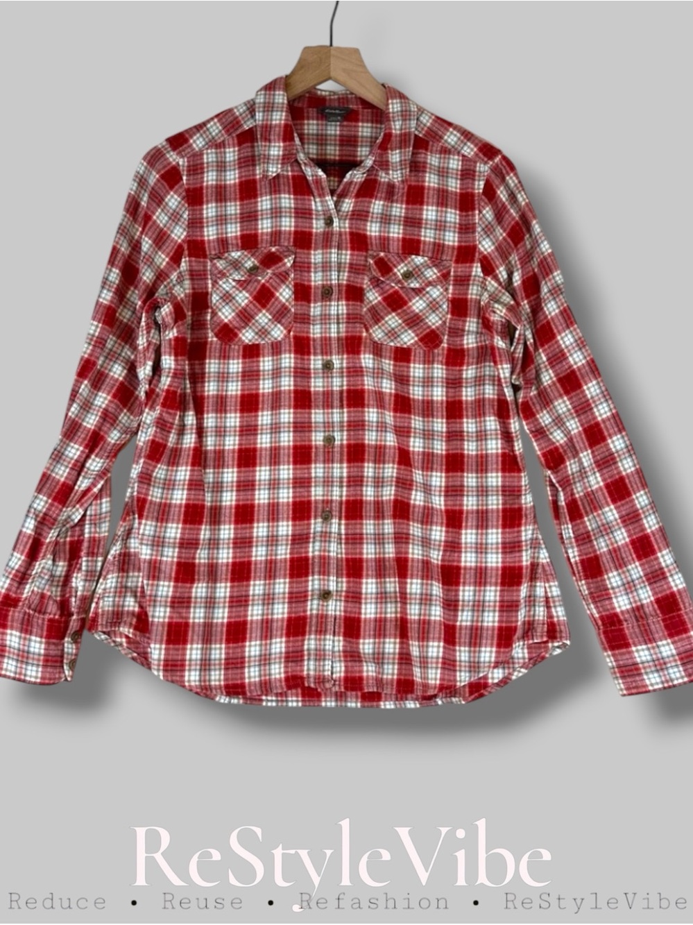 EDDIE BAUER Women’s Size M Shirt Button Down Flannel Plaid Cotton Top Blouse